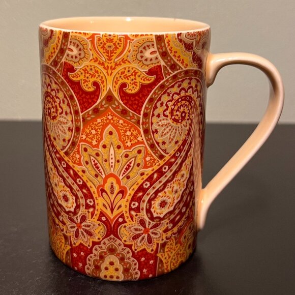 Pair of 222 Fifth SPICE ROAD Paisley Pattern Fine China Porcelain Cups Mugs - Picture 5 of 9